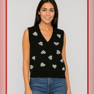 Knit Vest with White Hearts ❤️